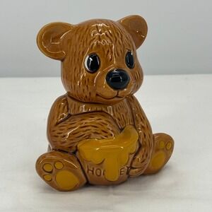 Vintage Ceramic Honey Bear Jar Brown Glossy Figural Sugar Bowl Taiwan ROC 5 inch